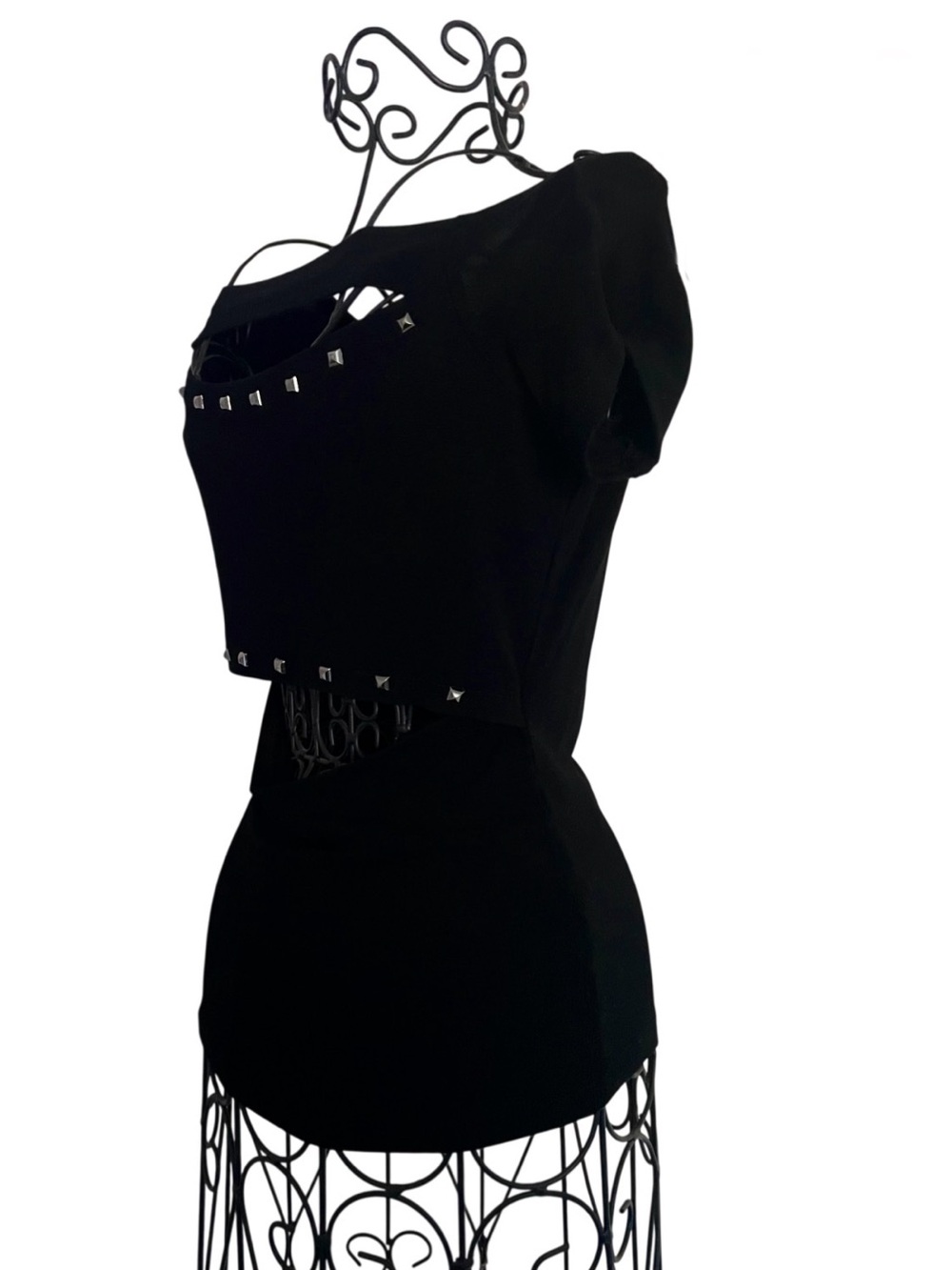 Handcrafted Black Stud-Trim Cut Out 2000s Women's Top - Picture 7 of 14